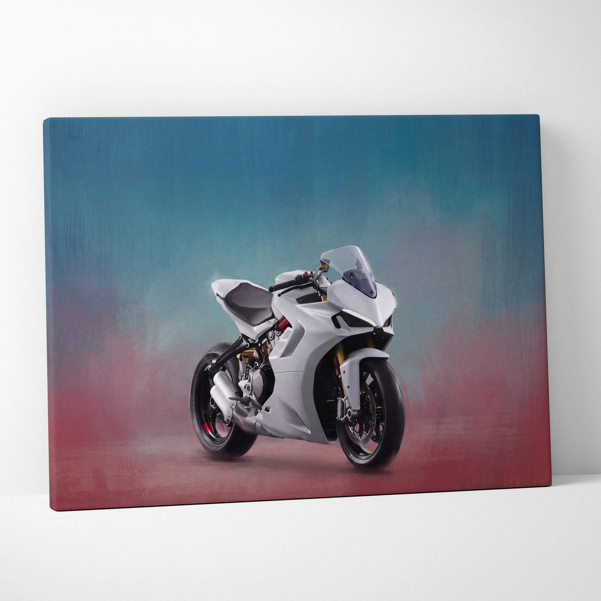 Ducati Panigale Inspired Sport Bike Wall Art, White Canvas Art & Italian Superbike Print