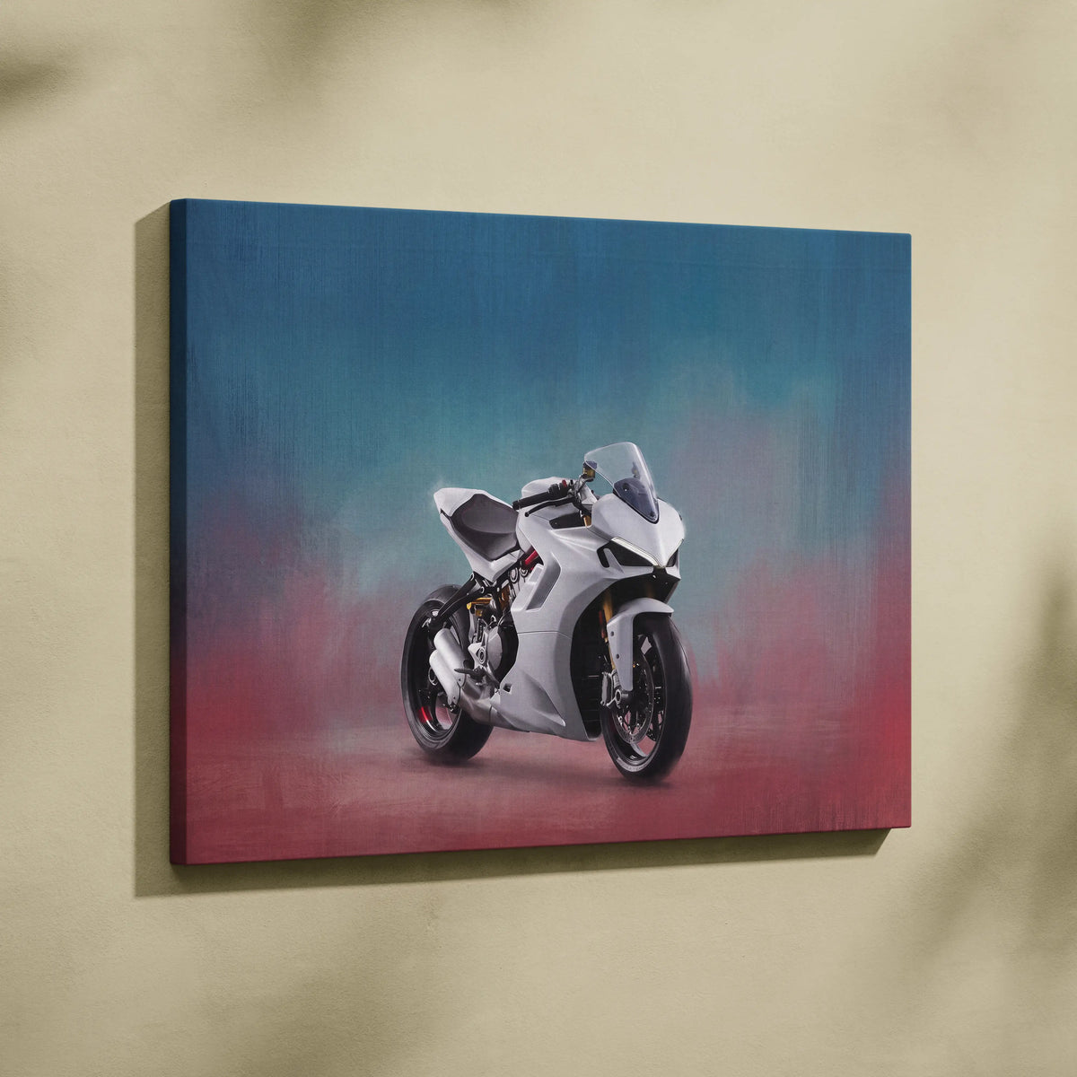 Ducati Panigale Inspired Sport Bike Wall Art, White Canvas Art & Italian Superbike Print