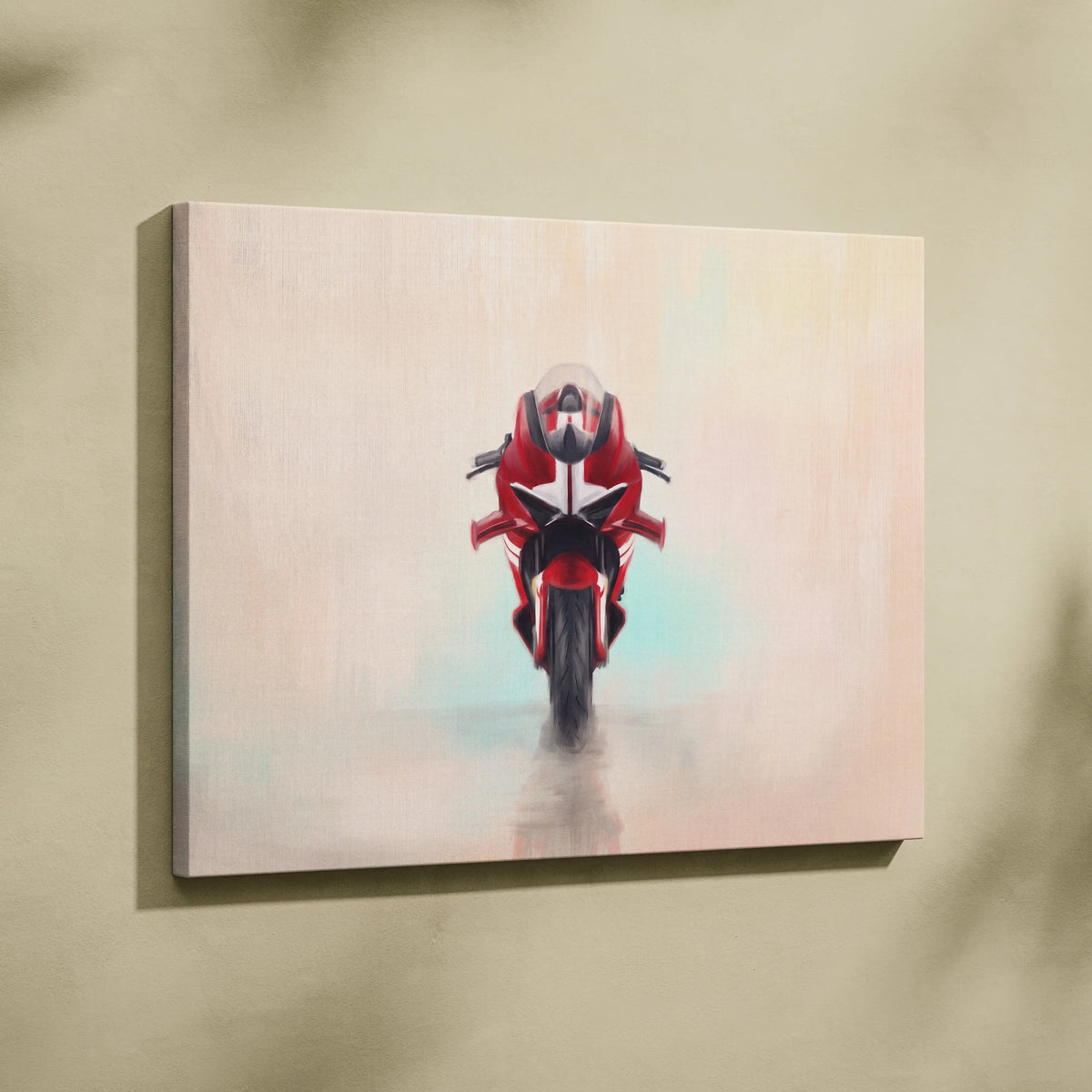 Red and black Ducati Panigale inspired motorcycle racing artwork on stretched canvas for superbike racing enthusiasts