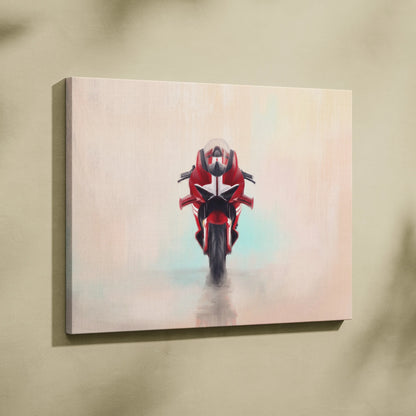 Red and black Ducati Panigale inspired motorcycle racing artwork on stretched canvas for superbike racing enthusiasts