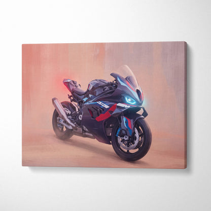 BMW M1000RR Inspired Sport Bike Wall Art, Track Racing Canvas Art & Superbike Garage Print