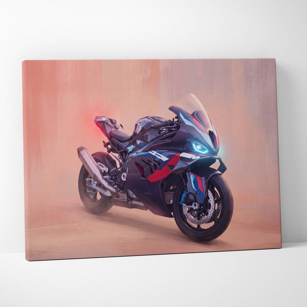 BMW M1000RR Inspired Sport Bike Wall Art, Track Racing Canvas Art & Superbike Garage Print