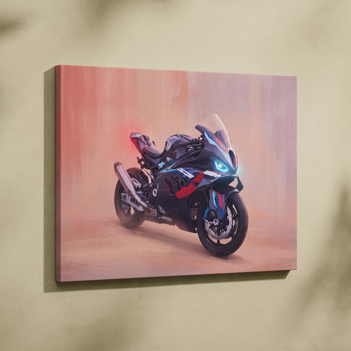 BMW M1000RR Inspired Sport Bike Wall Art, Track Racing Canvas Art & Superbike Garage Print