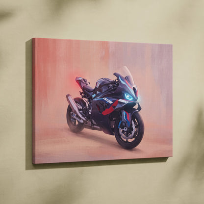 BMW M1000RR Inspired Sport Bike Wall Art, Track Racing Canvas Art & Superbike Garage Print