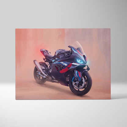 BMW M1000RR Inspired Sport Bike Wall Art, Track Racing Canvas Art & Superbike Garage Print