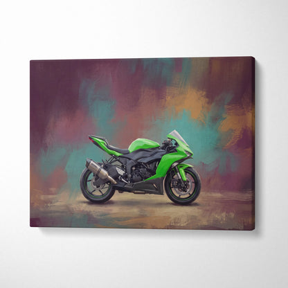 Kawasaki Ninja ZX-6R Inspired Motorcycle Wall Art, Supersport Canvas Print & Track Decor