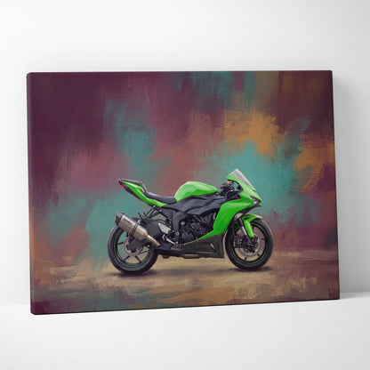 Kawasaki Ninja ZX-6R Inspired Motorcycle Wall Art, Supersport Canvas Print & Track Decor