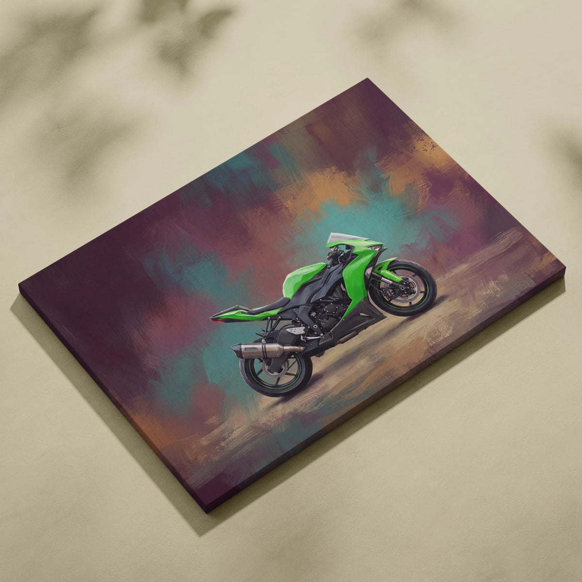 Kawasaki Ninja ZX-6R Inspired Motorcycle Wall Art, Supersport Canvas Print & Track Decor