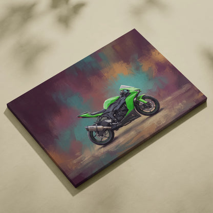 Kawasaki Ninja ZX-6R Inspired Motorcycle Wall Art, Supersport Canvas Print & Track Decor