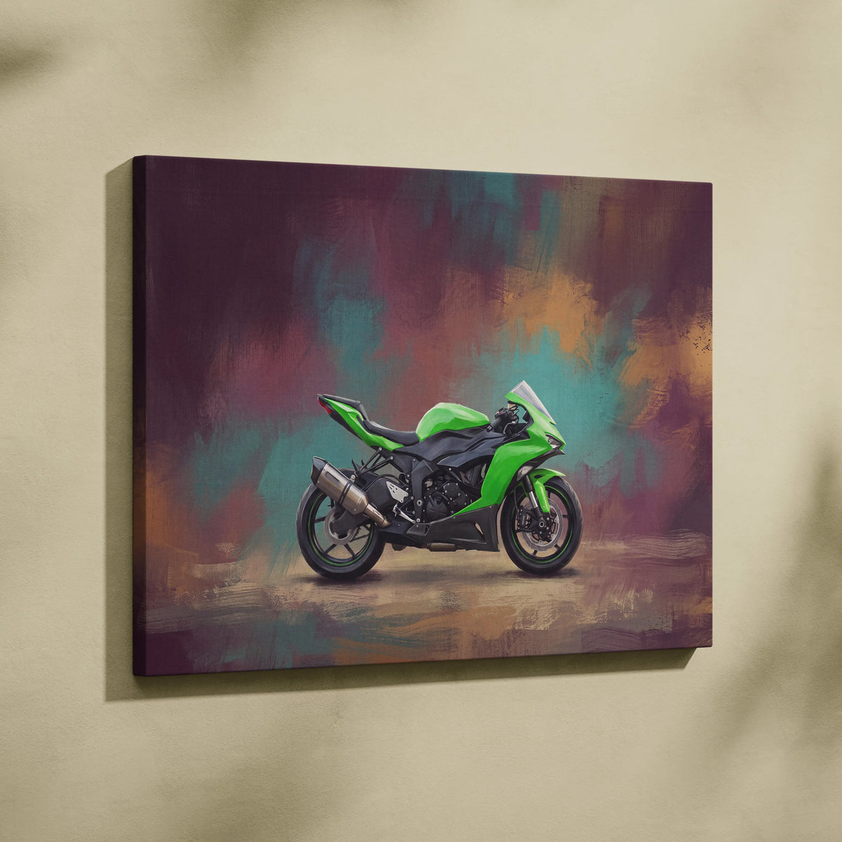 Kawasaki Ninja ZX-6R Inspired Motorcycle Wall Art, Supersport Canvas Print & Track Decor
