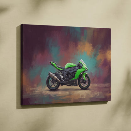 Kawasaki Ninja ZX-6R Inspired Motorcycle Wall Art, Supersport Canvas Print & Track Decor