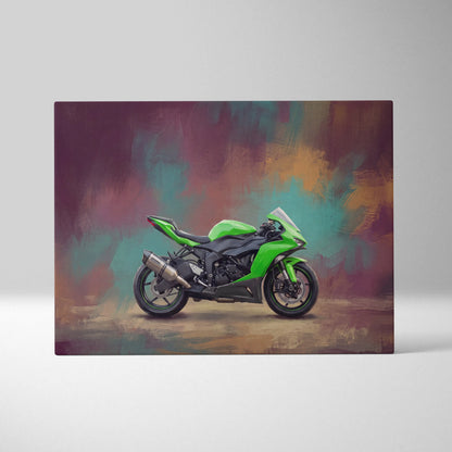 Kawasaki Ninja ZX-6R Inspired Motorcycle Wall Art, Supersport Canvas Print & Track Decor