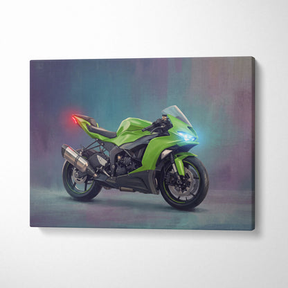 Kawasaki Ninja ZX-6R Inspired Motorcycle Wall Art, Racing Canvas Print & Superbike Wall Decor