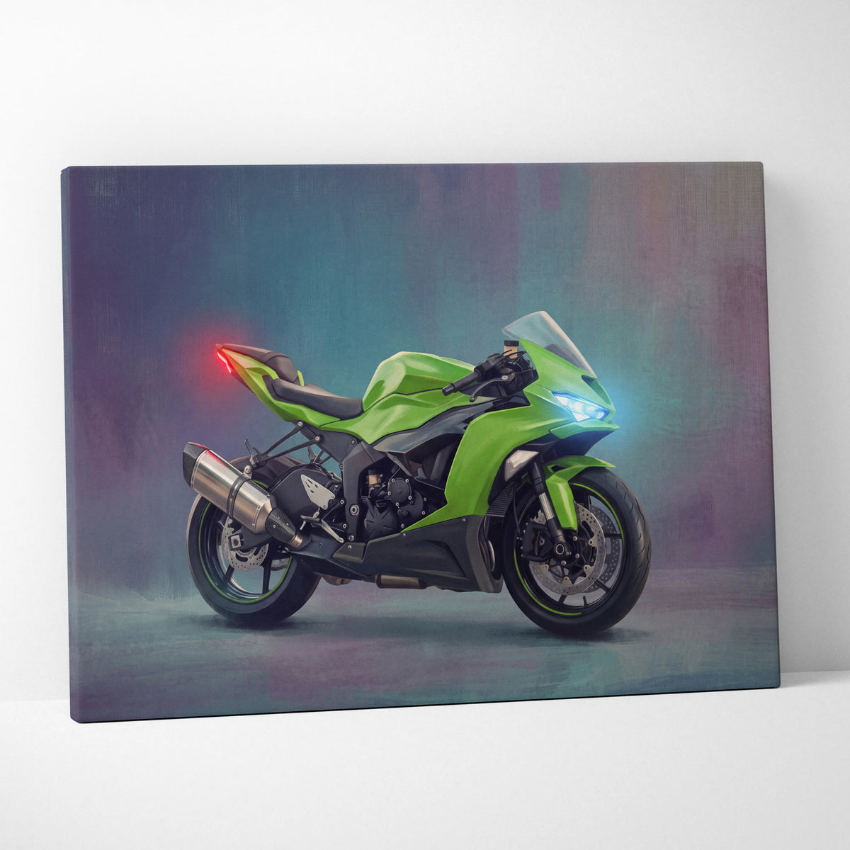 Kawasaki Ninja ZX-6R Inspired Motorcycle Wall Art, Racing Canvas Print & Superbike Wall Decor