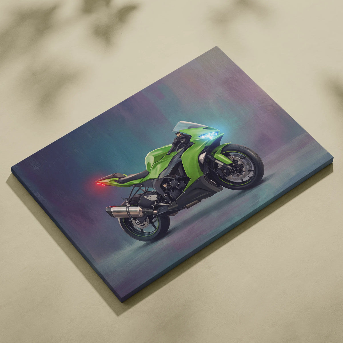 Kawasaki Ninja ZX-6R Inspired Motorcycle Wall Art, Racing Canvas Print & Superbike Wall Decor