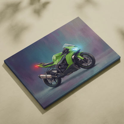 Kawasaki Ninja ZX-6R Inspired Motorcycle Wall Art, Racing Canvas Print & Superbike Wall Decor