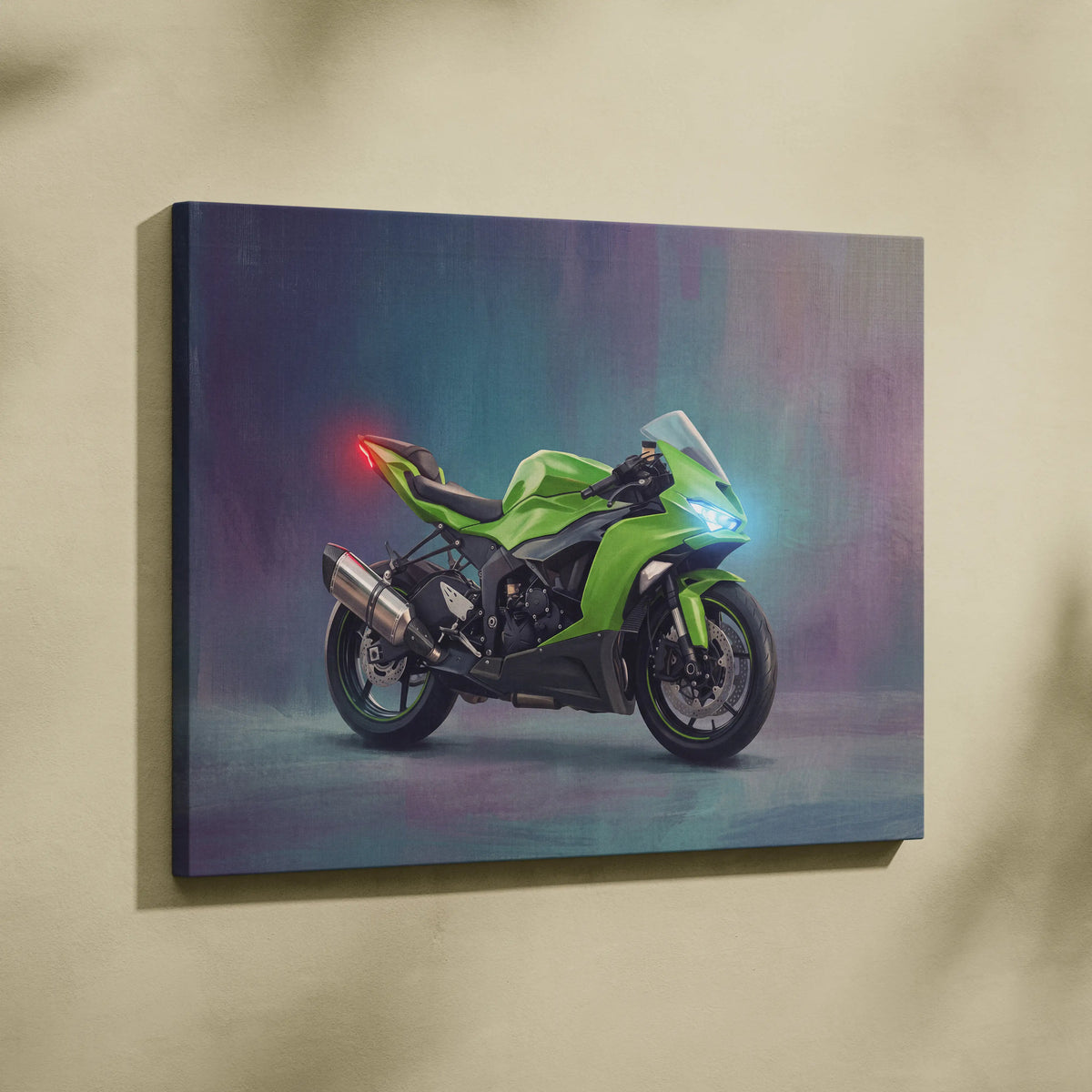Kawasaki Ninja ZX-6R Inspired Motorcycle Wall Art, Racing Canvas Print & Superbike Wall Decor