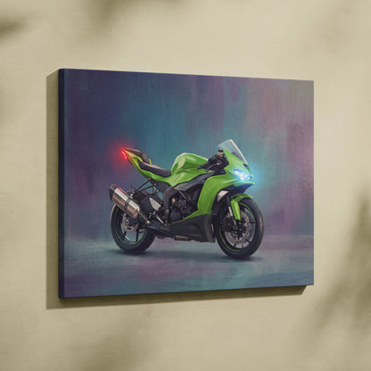 Kawasaki Ninja ZX-6R Inspired Motorcycle Wall Art, Racing Canvas Print & Superbike Wall Decor