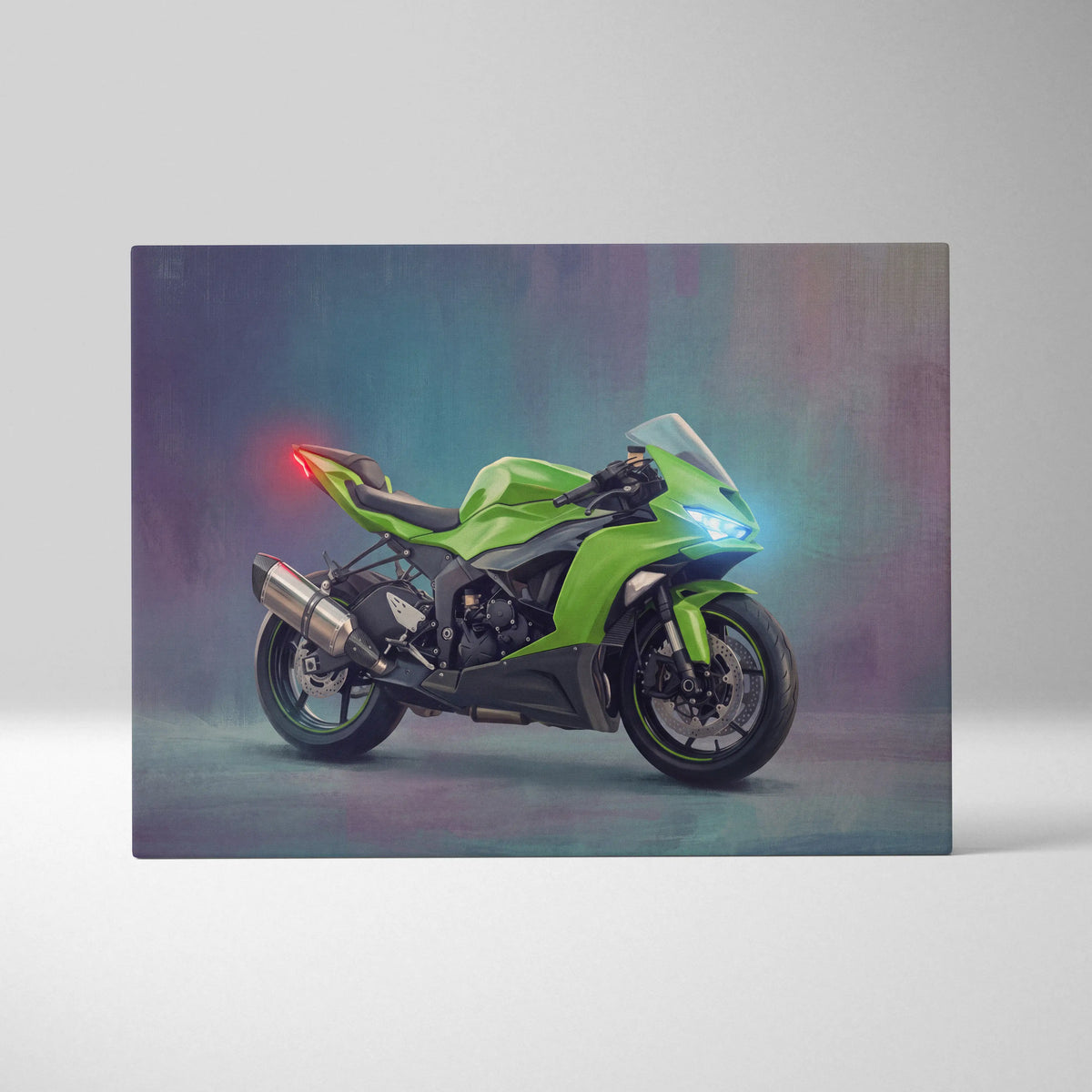 Kawasaki Ninja ZX-6R Inspired Motorcycle Wall Art, Racing Canvas Print & Superbike Wall Decor