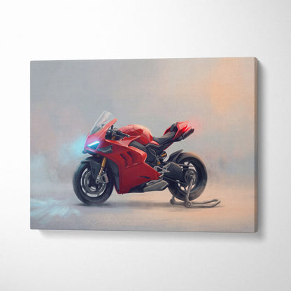 Red ducati panigale v4s inspired sport bike artwork on canvas for track racing and superbike home decor