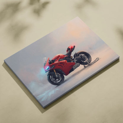 Red and black ducati panigale v4s inspired sport bike artwork on canvas for track racing and superbike home decor