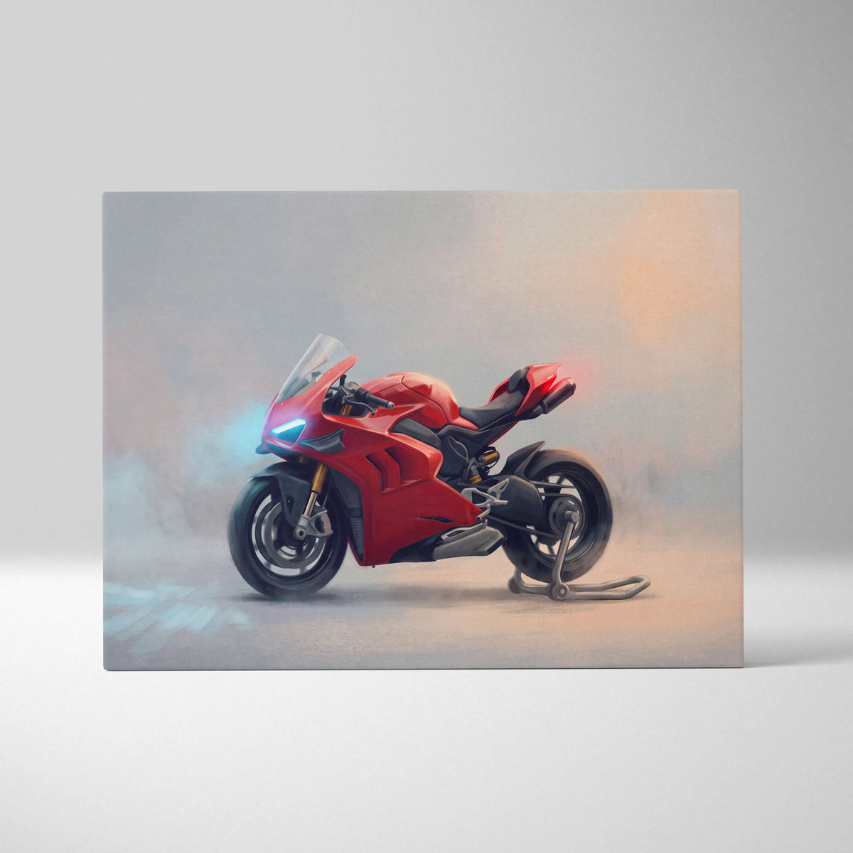 Red ducati panigale v4s sport bike illustration on canvas track racing superbike home decor wall art