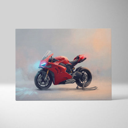 Red ducati panigale v4s sport bike illustration on canvas track racing superbike home decor wall art