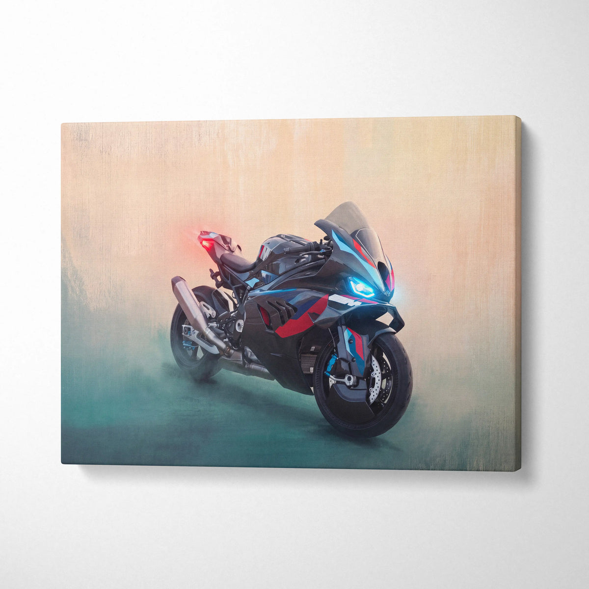 BMW M1000RR Inspired Motorcycle Wall Art, Track Racing Canvas Art & Garage Poster