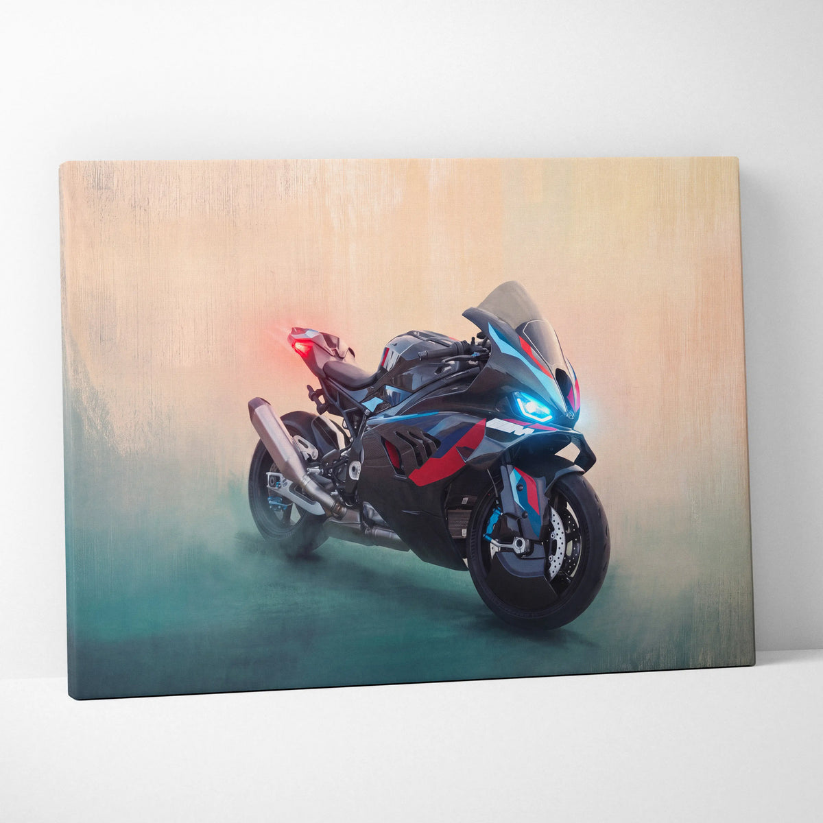 BMW M1000RR Inspired Motorcycle Wall Art, Track Racing Canvas Art & Garage Poster