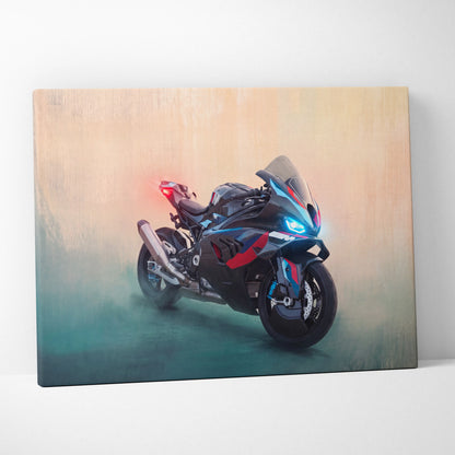BMW M1000RR Inspired Motorcycle Wall Art, Track Racing Canvas Art & Garage Poster