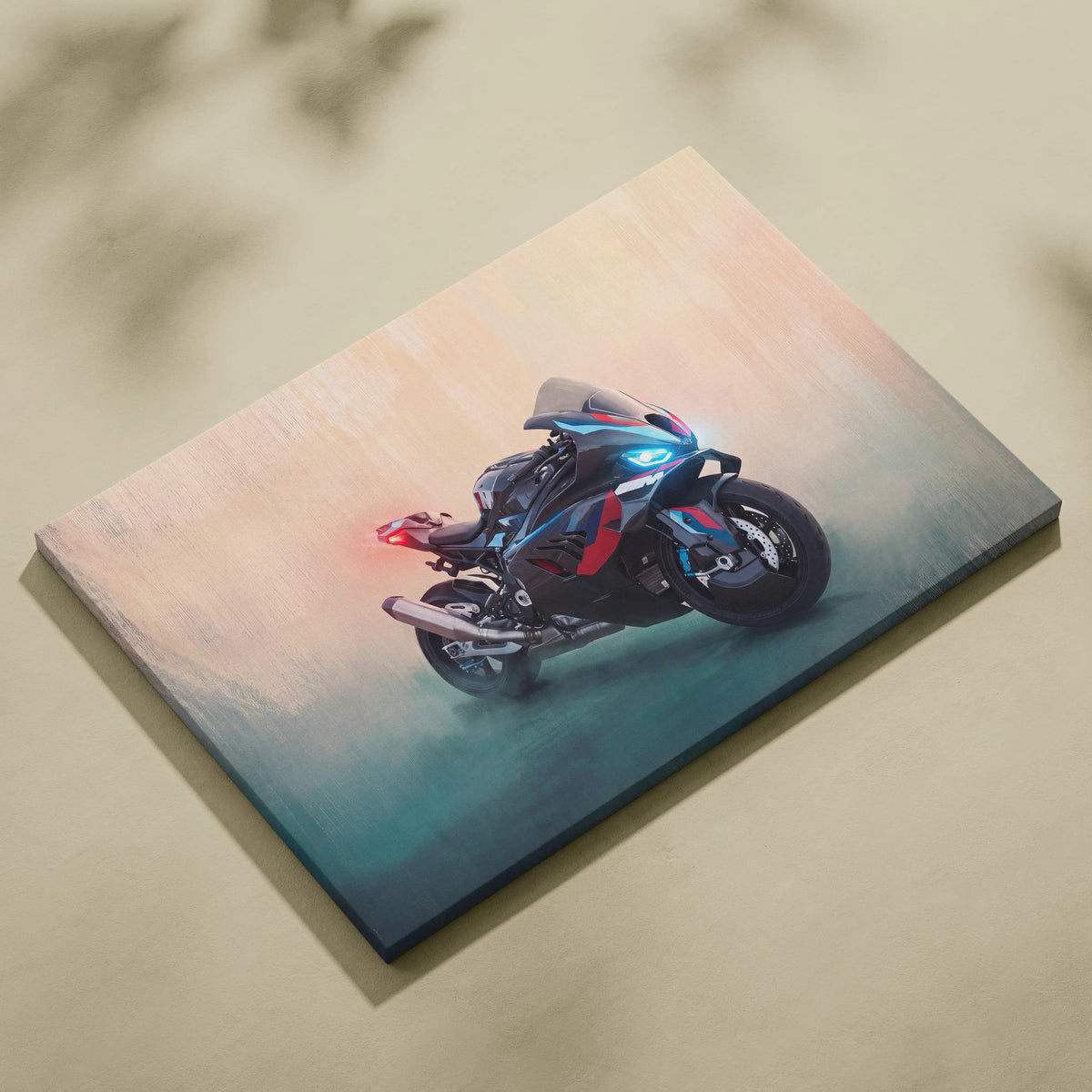 BMW M1000RR Inspired Motorcycle Wall Art, Track Racing Canvas Art & Garage Poster