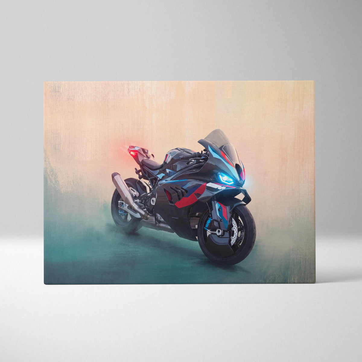 BMW M1000RR Inspired Motorcycle Wall Art, Track Racing Canvas Art & Garage Poster