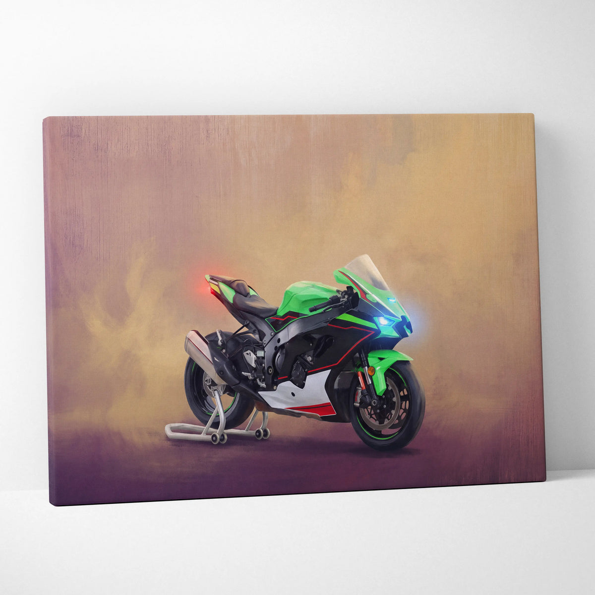Kawasaki Ninja ZX10R Inspired Sport Bike Wall Art, Track Racing Canvas Print & Superbike Garage Decor