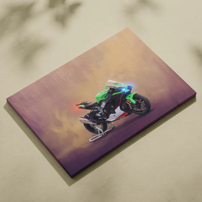 Kawasaki Ninja ZX10R Inspired Sport Bike Wall Art, Track Racing Canvas Print & Superbike Garage Decor