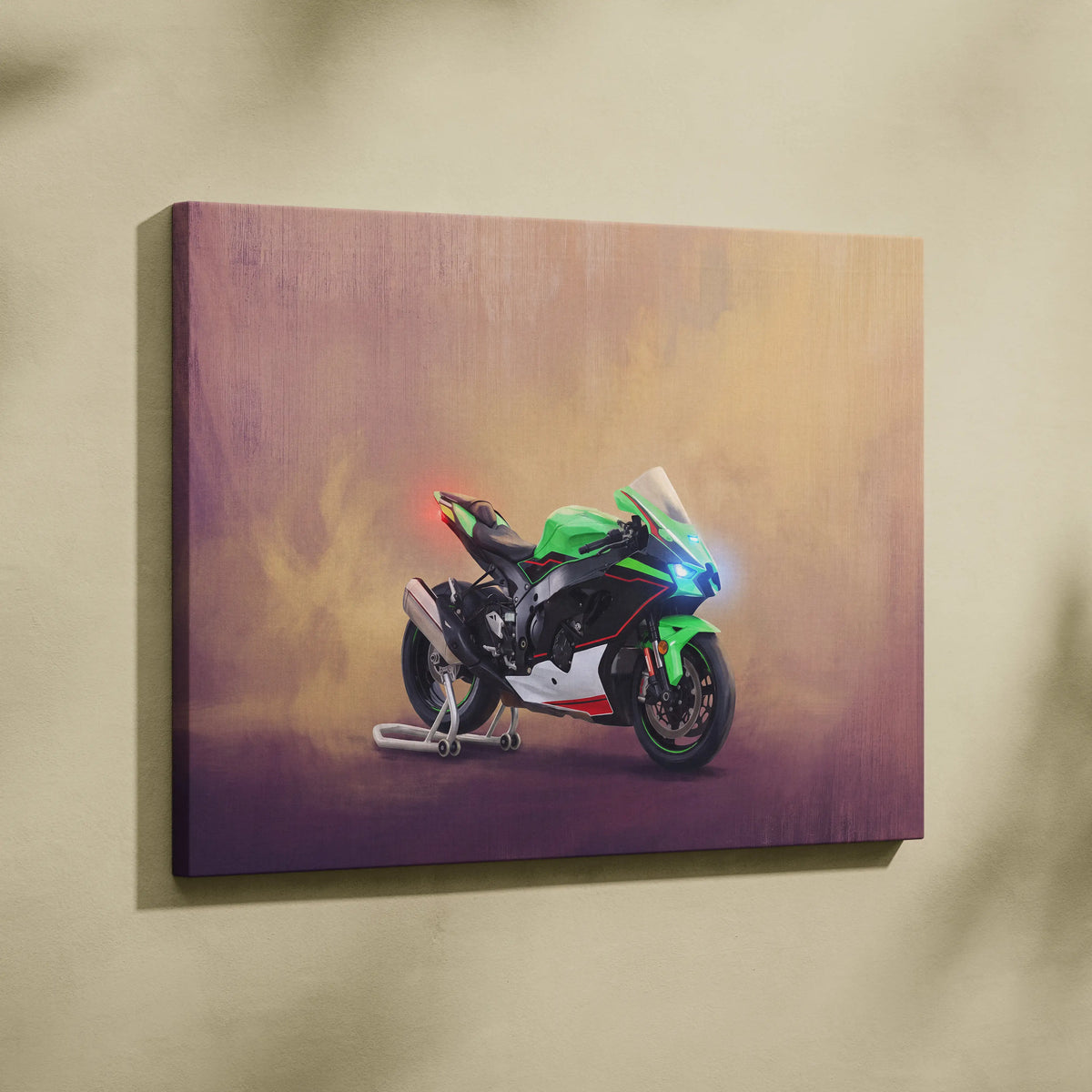 Kawasaki Ninja ZX10R Inspired Sport Bike Wall Art, Track Racing Canvas Print & Superbike Garage Decor