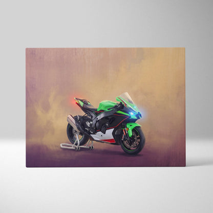 Kawasaki Ninja ZX10R Inspired Sport Bike Wall Art, Track Racing Canvas Print & Superbike Garage Decor