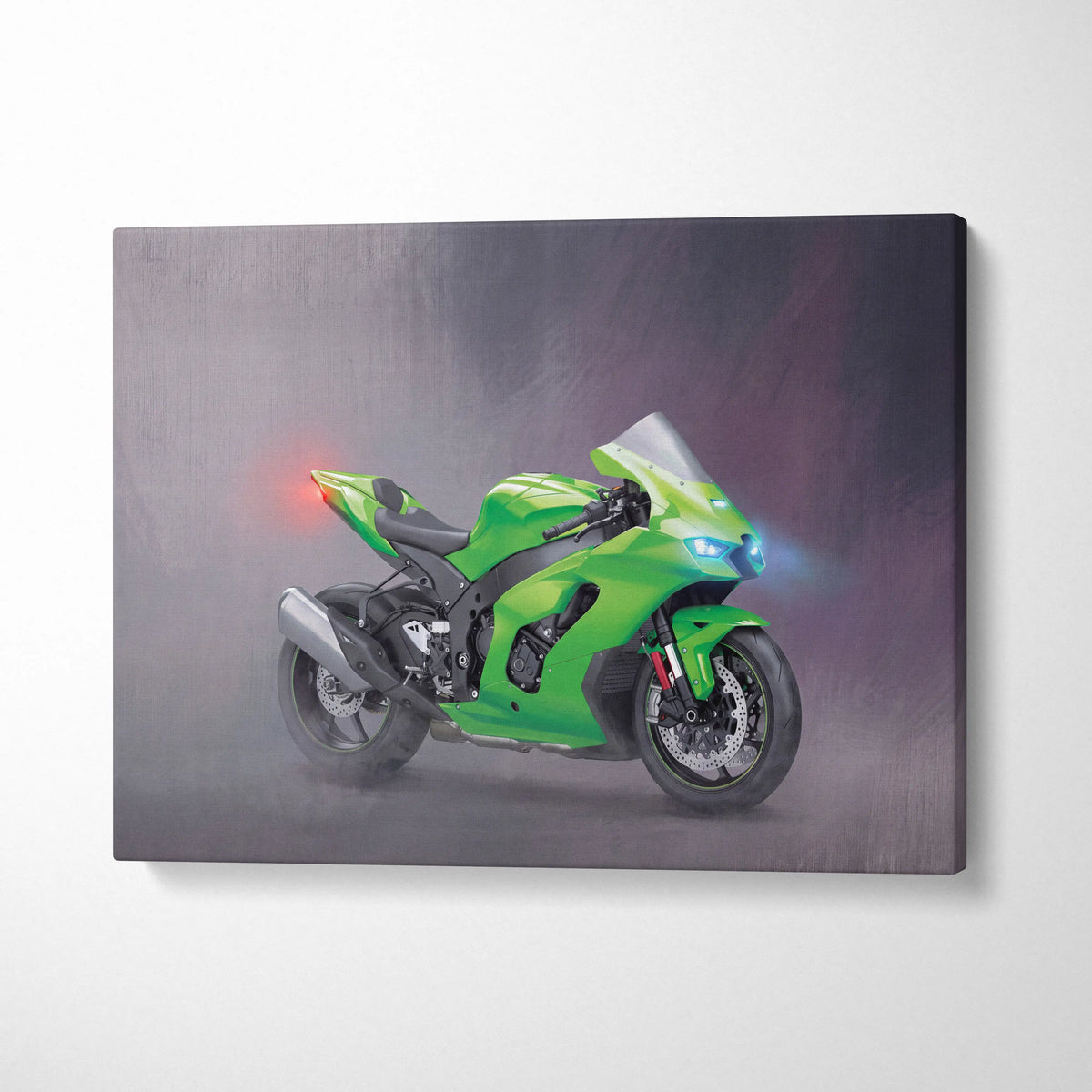 Kawasaki Ninja ZX-10RR Inspired Motorcycle Wall Art, Racing Canvas Art & Superbike Wall Decor