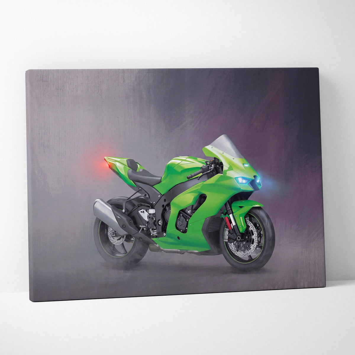 Kawasaki Ninja ZX-10RR Inspired Motorcycle Wall Art, Racing Canvas Art & Superbike Wall Decor