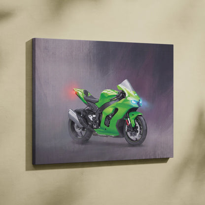 Kawasaki Ninja ZX-10RR Inspired Motorcycle Wall Art, Racing Canvas Art & Superbike Wall Decor