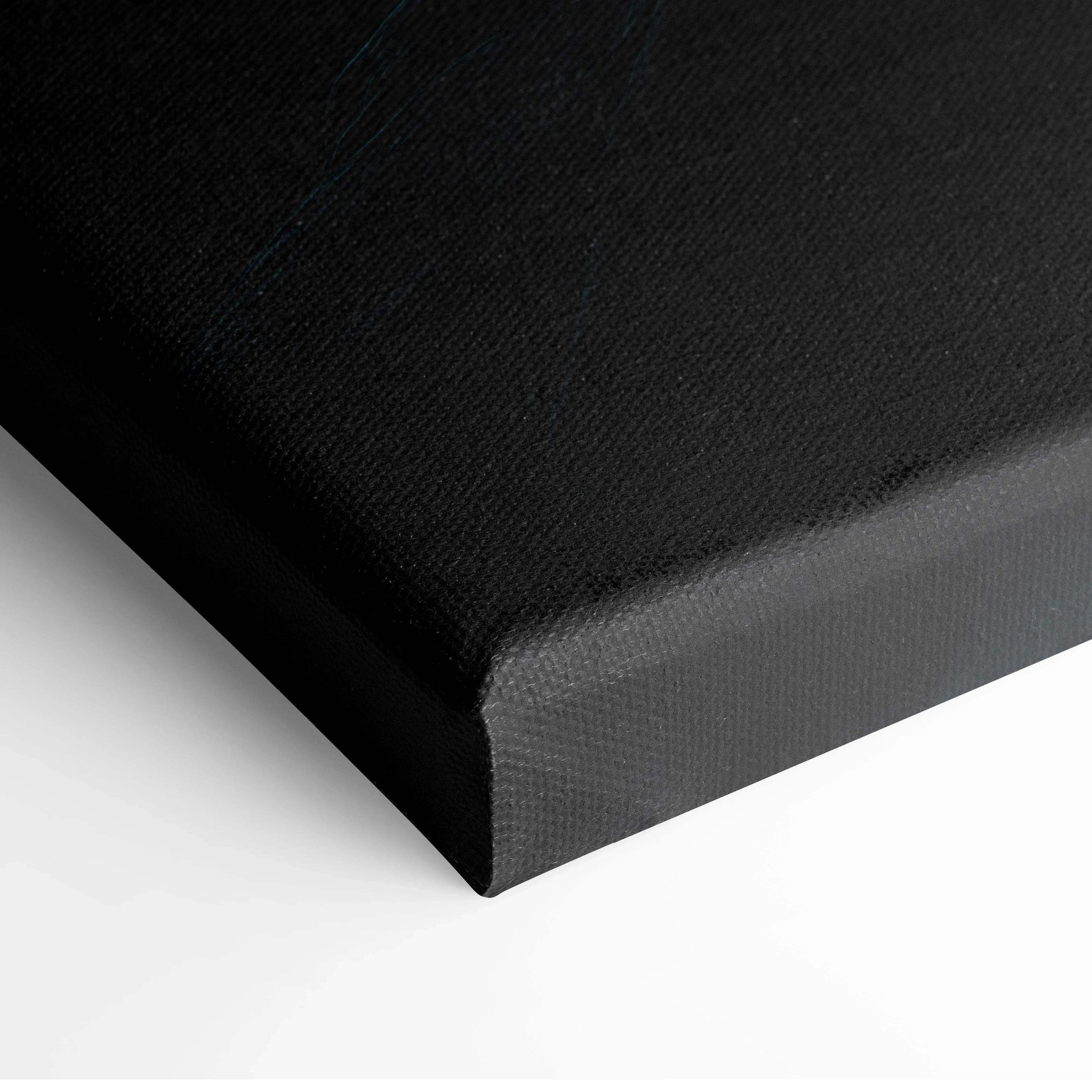 Black edged canvas corner showing textured surface of wall art print.