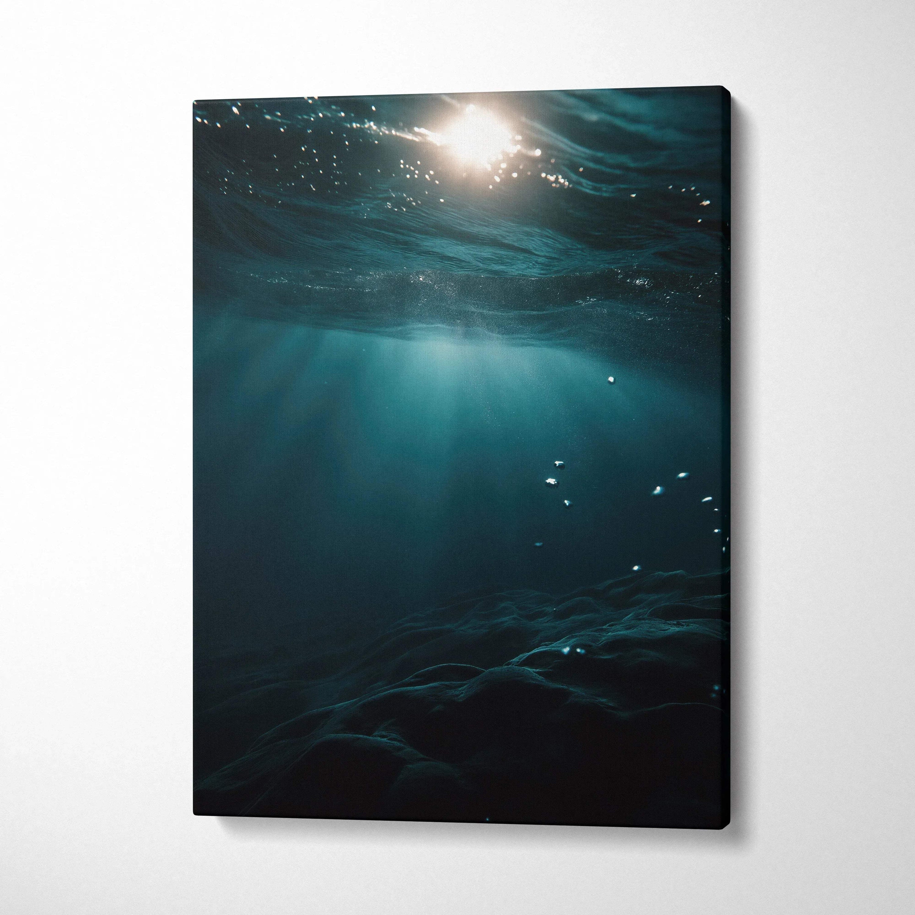 Tranquil ocean scene canvas wall art with sunlit water surface and deep blue underwater tones.