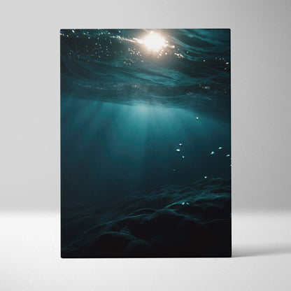 Canvas wall art of deep ocean with sunlight filtering through water surface.