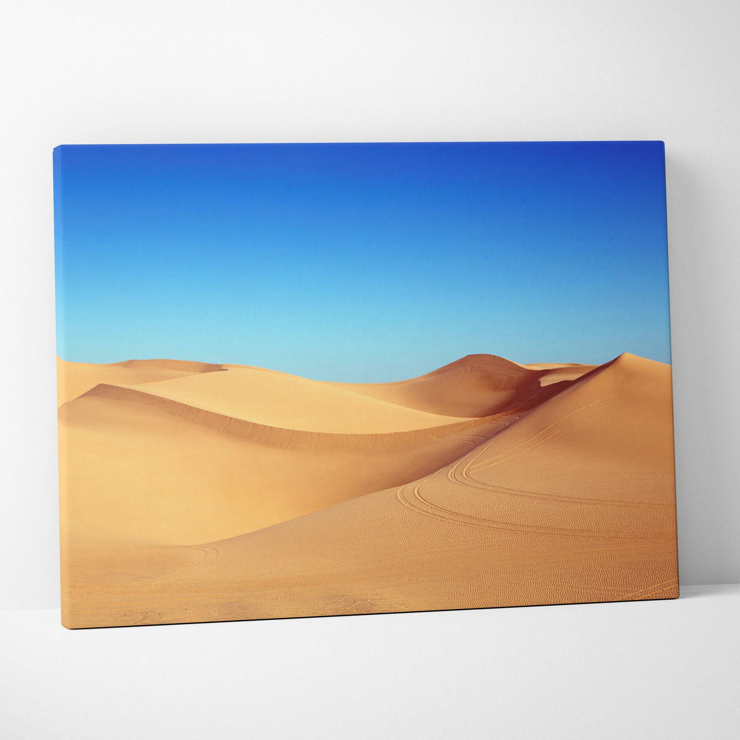 Desert dunes canvas wall art in warm golds and sky blues