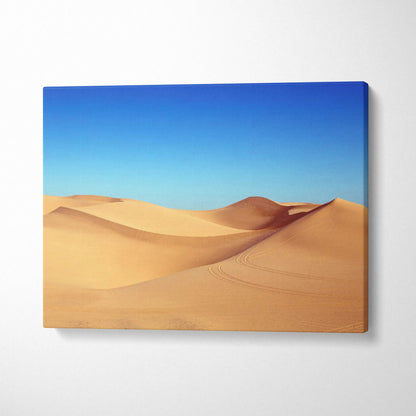 Beige and blue desert dunes canvas wall art in golds and sky blues