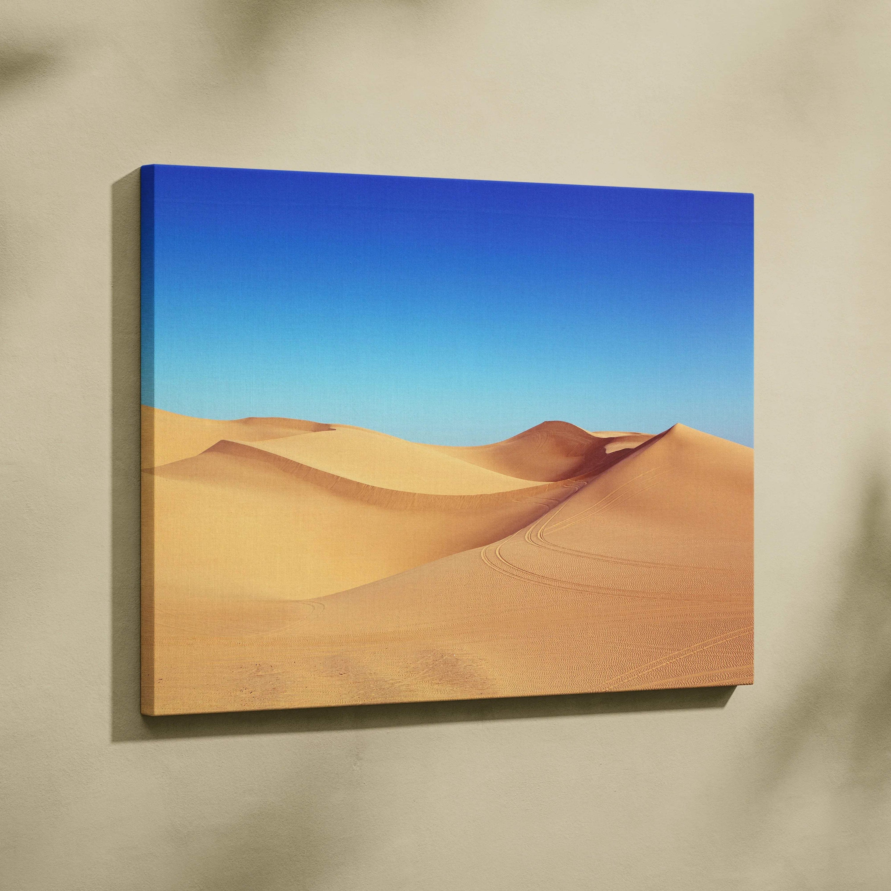 Desert dunes canvas wall art in warm golds and sky blues