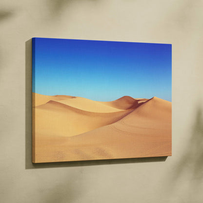 Desert dunes canvas wall art in warm golds and sky blues