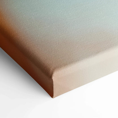 Close-up of a wrapped corner on textured canvas wall art with autumn forest colors.