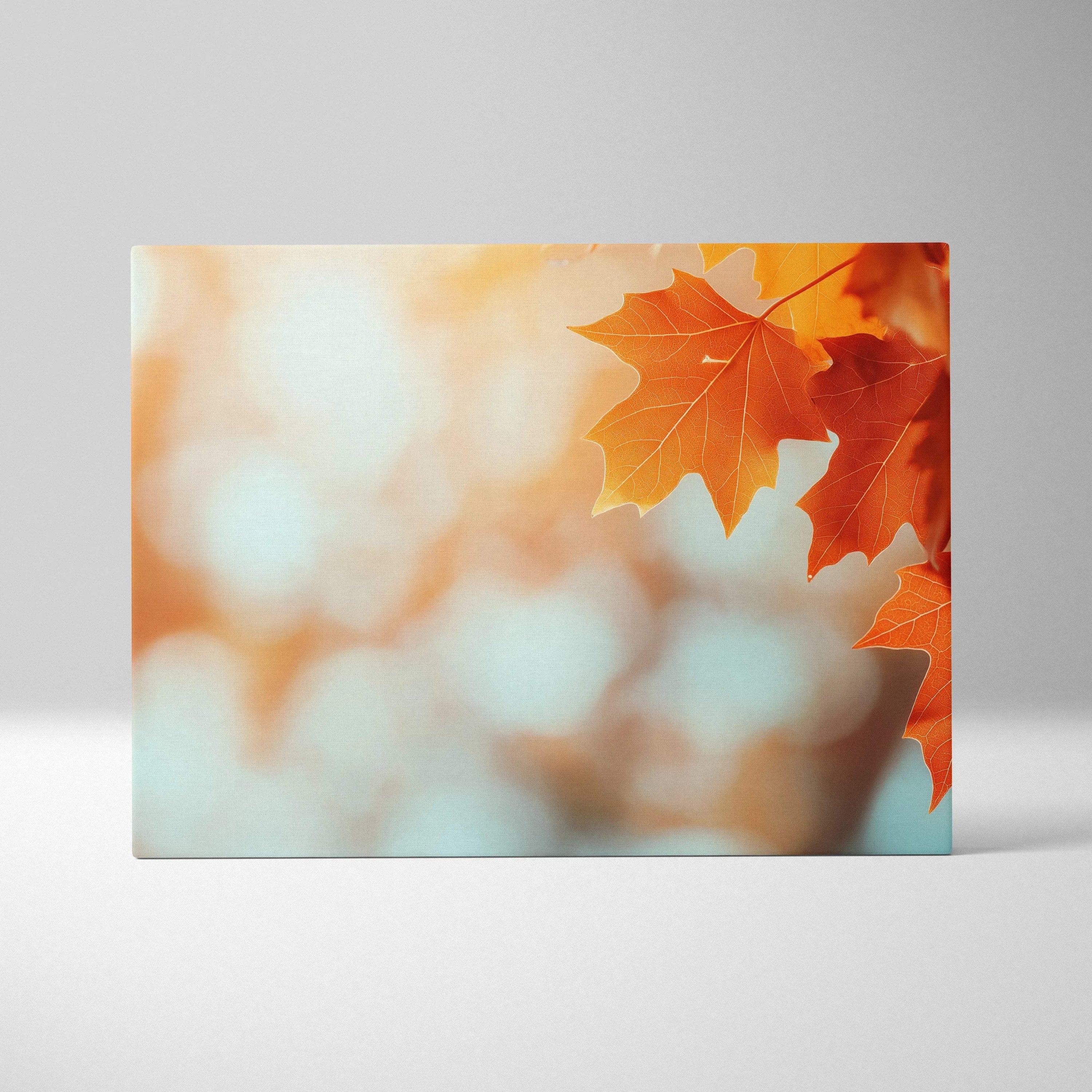 Autumn forest digital art canvas with vibrant orange maple leaves and blurred background wall art.