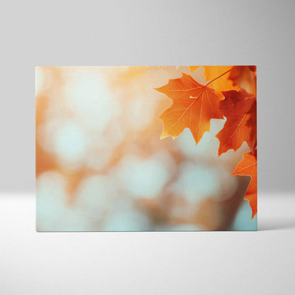 Autumn forest digital art canvas with vibrant orange maple leaves and blurred background wall art.