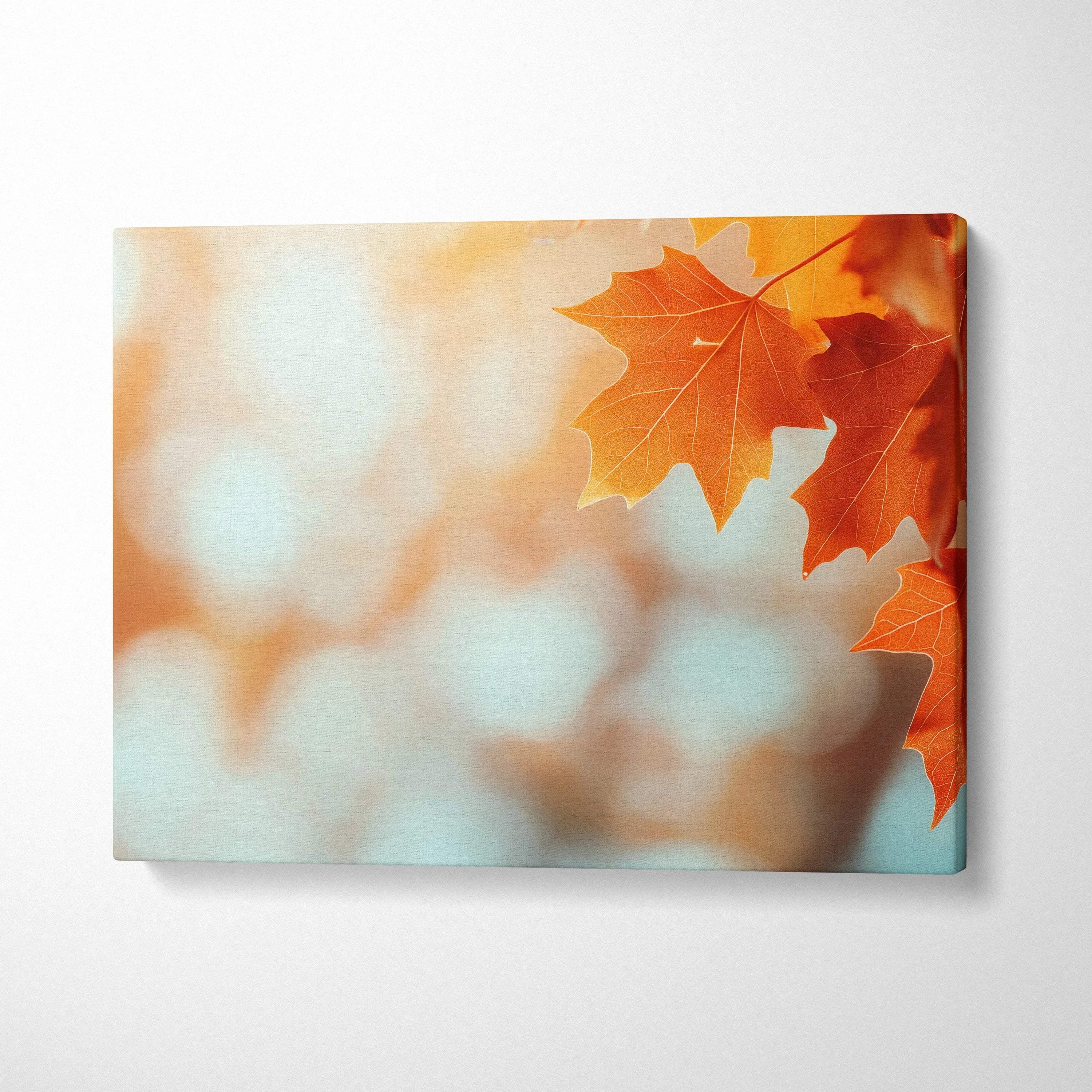 Autumn leaves close-up with soft bokeh background on canvas wall art.